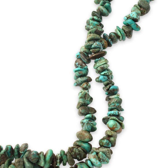 Vintage Genuine Turquoise Nugget Beaded Necklace Double Strand Sterling Silver - Picture 3 of 4